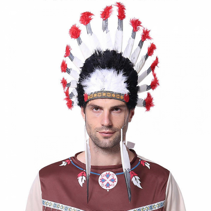 Native American Feather Headdress Colorful Feathered Halloween Costume Accessories Suitable for Most Kids Adults White feathers