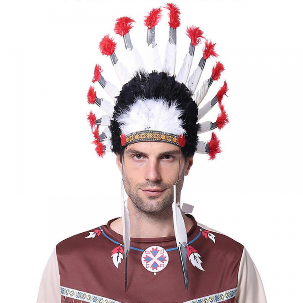 Native American Feather Headdress Colorful Feathered Halloween Costume Accessories Suitable for Most Kids Adults White feathers