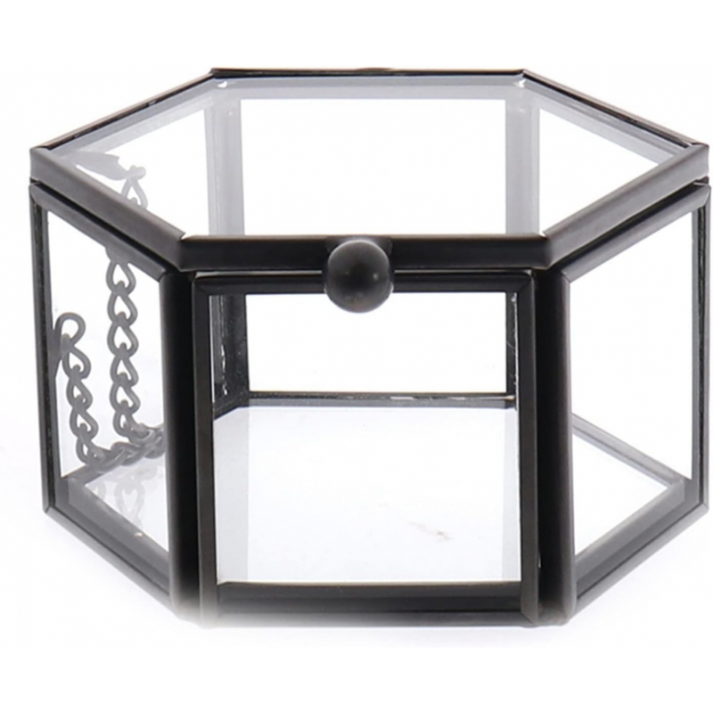 (Black)Geometrical Clear Glass Jewelry Box Jewelry Organize Holder Rings Box Necklaces Bracelets Earrings Jewelry Accessories Black