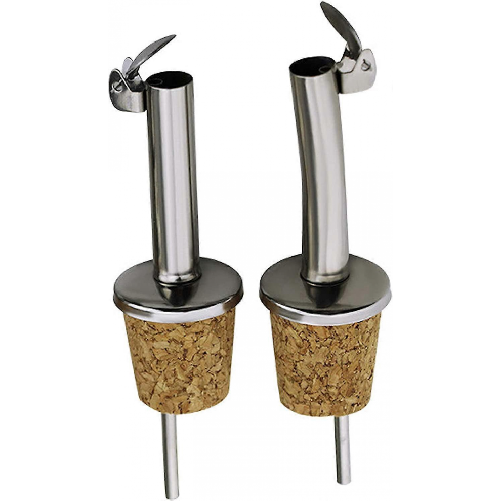 2-Pack Stainless Steel and Cork Olive Oil Pourers and Drizzles with Hinged Flip Lids Perfect for Wine, Spirits, Coffee, Syrups and Vine