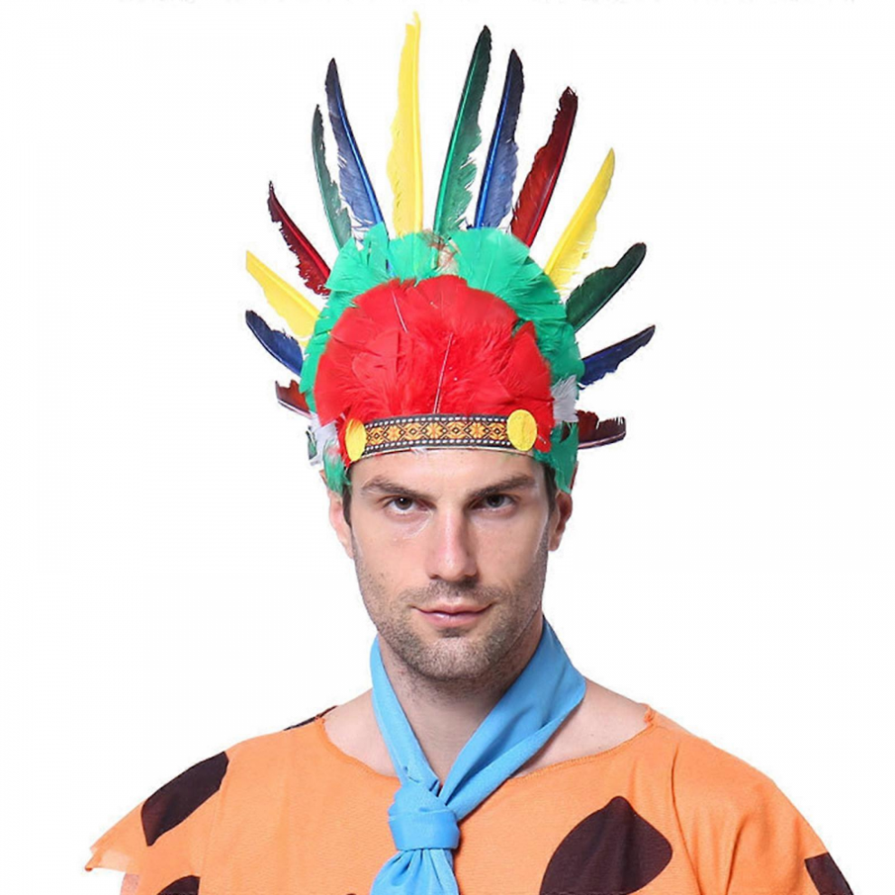 Native American Feather Headdress Colorful Feathered Halloween Costume Accessories Suitable for Most Kids Adults Color feathers