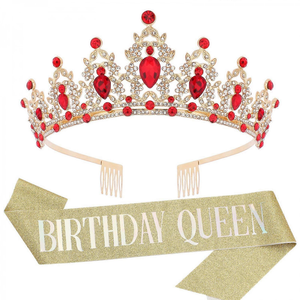 Birthday Tiaras Birthday Sash for Women Girls Birthday Glitter Letter Sash Rhinestone Crownpiece Lady Birthday Gift red gold