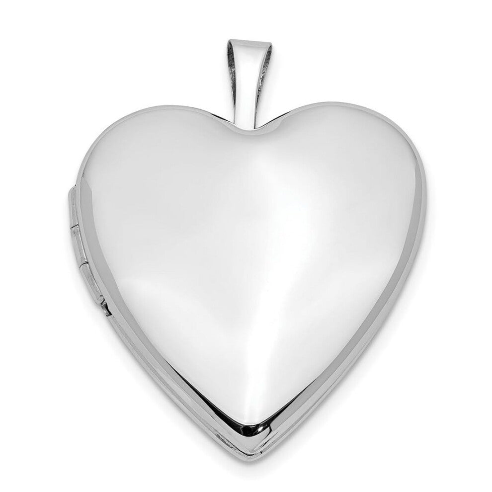 14K White Gold Engraved 20mm Love Heart Locket Jewelry for Women with 2 Photo Compartments and Polished Finish