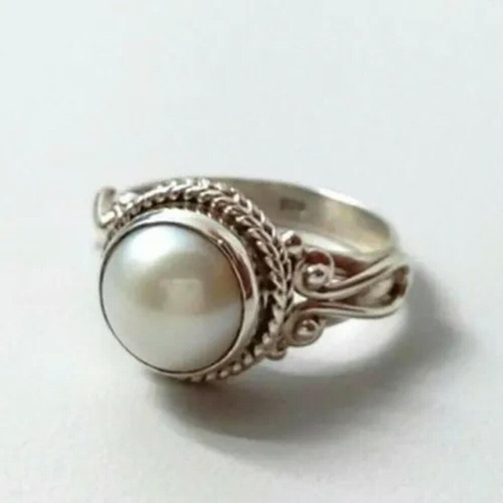 925 Sterling Silver Women's Ring with Pearls for Wedding and Engagement, Sizes 6-10, Elegant Silver Jewelry