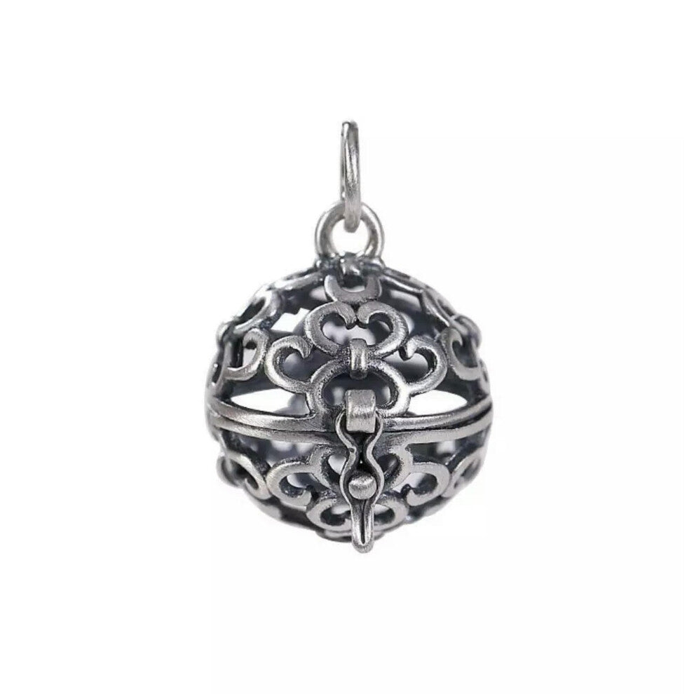 Oxidized Round Prayer Box Bead Cage Pendant 925 Sterling Silver A2323 Adjustable Jewelry for Meditation and Prayer