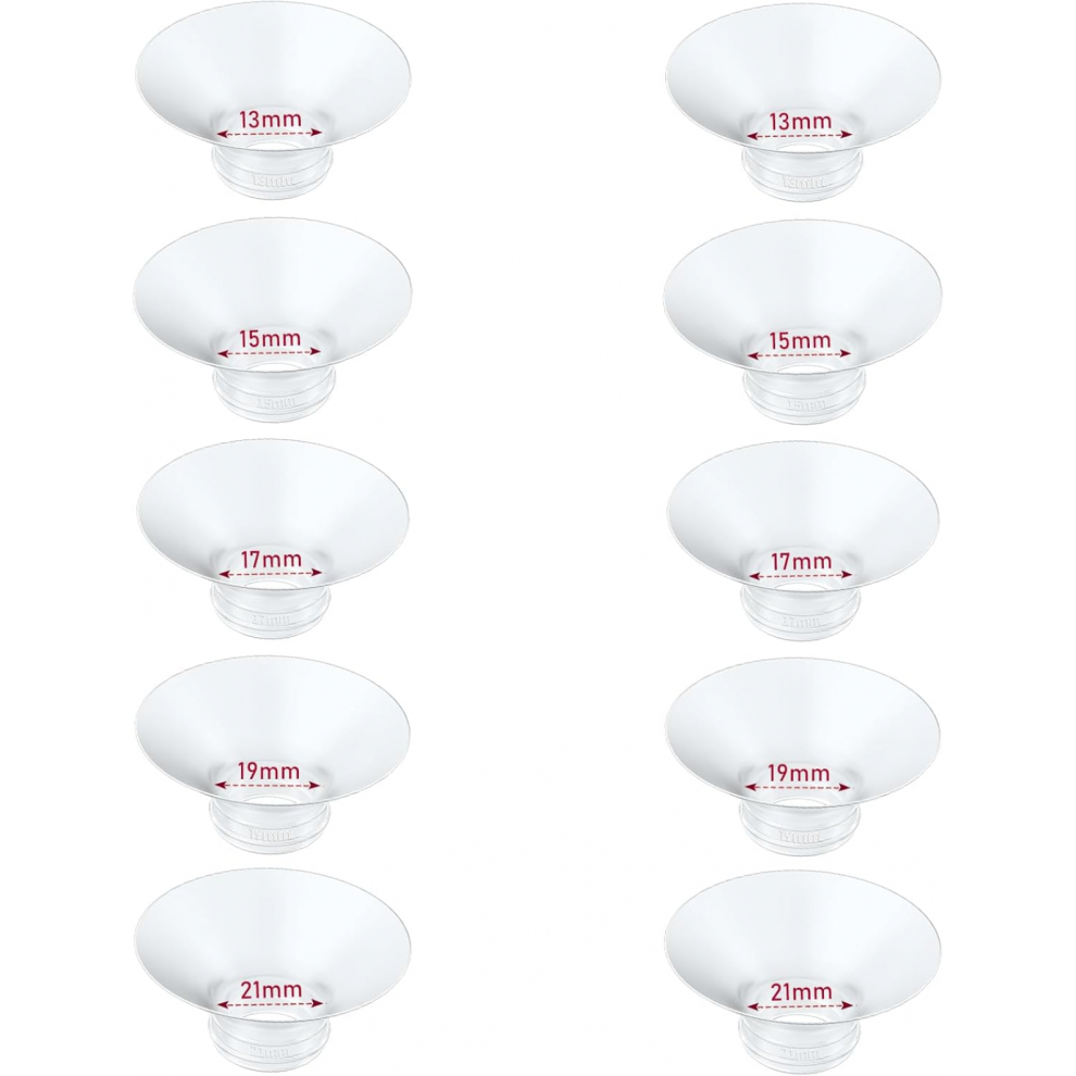 Lot de 10 inserts de bride compatibles avec les tire-lait en silicone 13-15-17-19-21 mm, accessoires portables pour tire-lait compatibles av