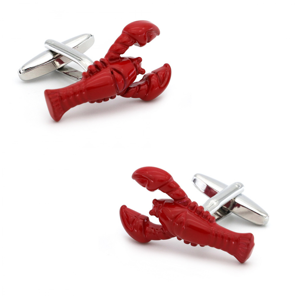 2Pcs Lobster Themed Cufflinks Set - Gift Box and Polishing Cloth Pair