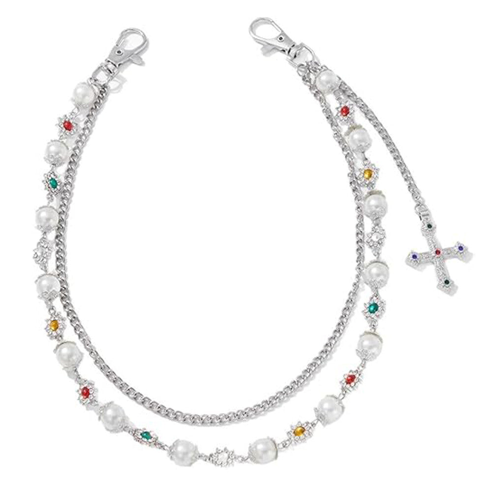 (Silver with cross) Bag Accessories Elegant Gold lver Rhinestone Flower Pearl Purse Charms