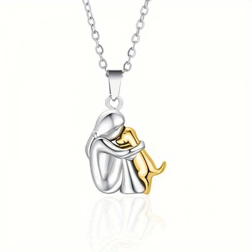 Two Tone I Love My Dog Necklace, Forever in My Heart Pet Lover Charm Pendant for Dog Moms (Silver & Gold)