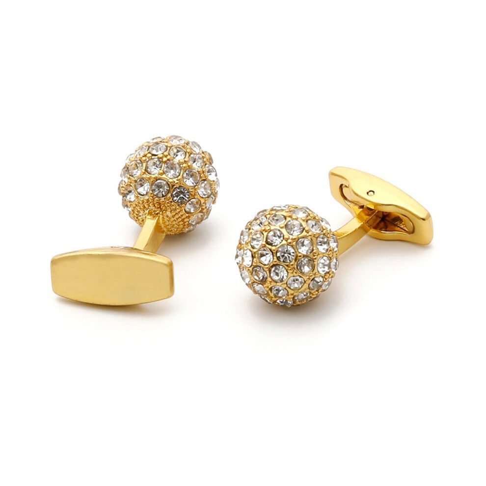 Men's Cufflinks with Rhinestones, Gold and Silver Business Suit Cufflinks for Spherical Shirt