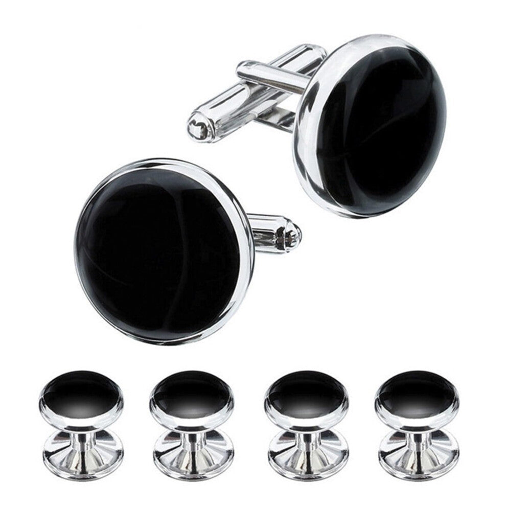 Cufflinks Black Set with 4 Shirt Buttons Classic Business Cufflinks for Men Pin Suit Accessories