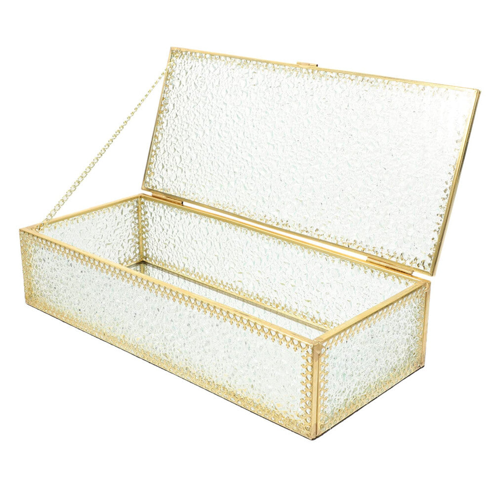 Glass Jewellery Box for Storage, Elegant Alloy Container, 3 Compartment Design, Ideal for Organizing Rings and Necklaces