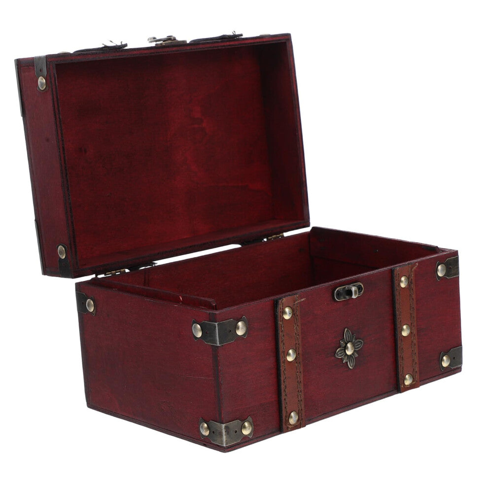 Retro Wooden Jewelry Storage Box for Watches and Tea Bags, Red PU Leather Drawer Organizer, 12 Compartments