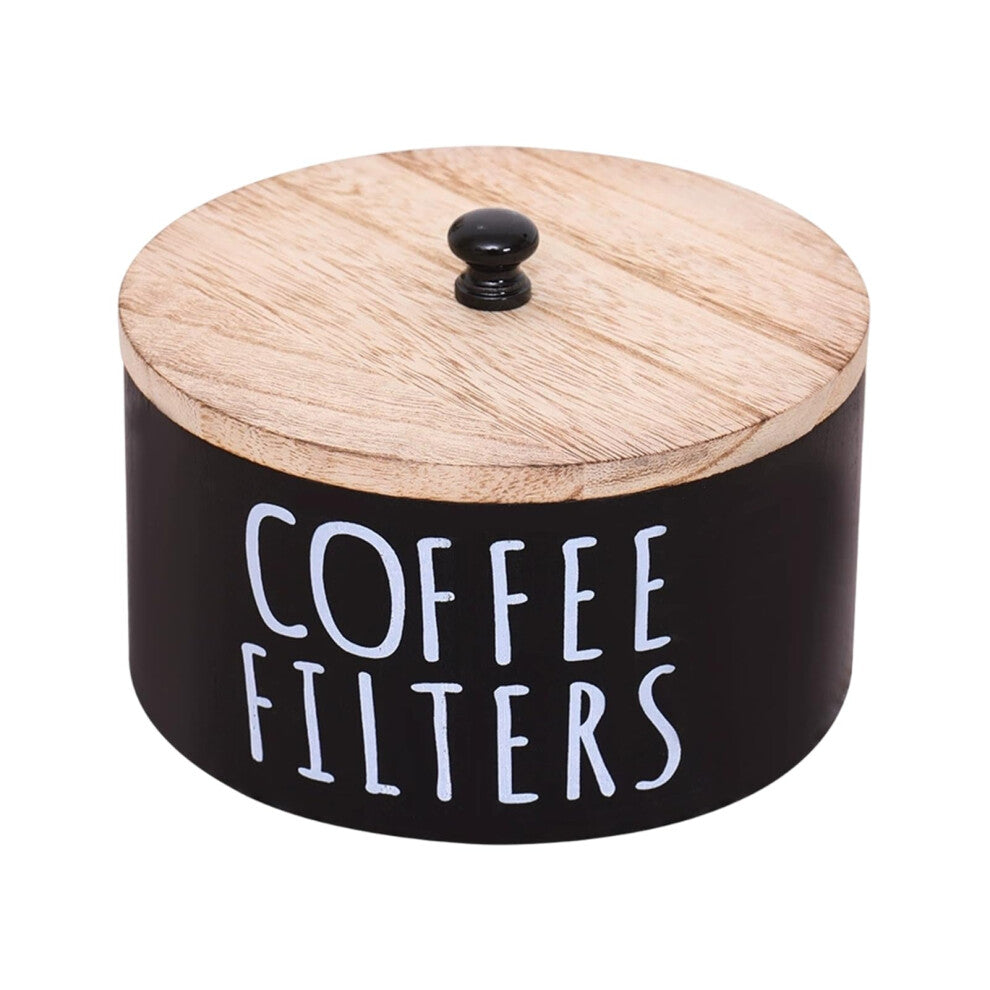 Wooden Filter Dispenser Box, Multi-Purpose Storage Container with Lid, Black, for Coffee Filters and More