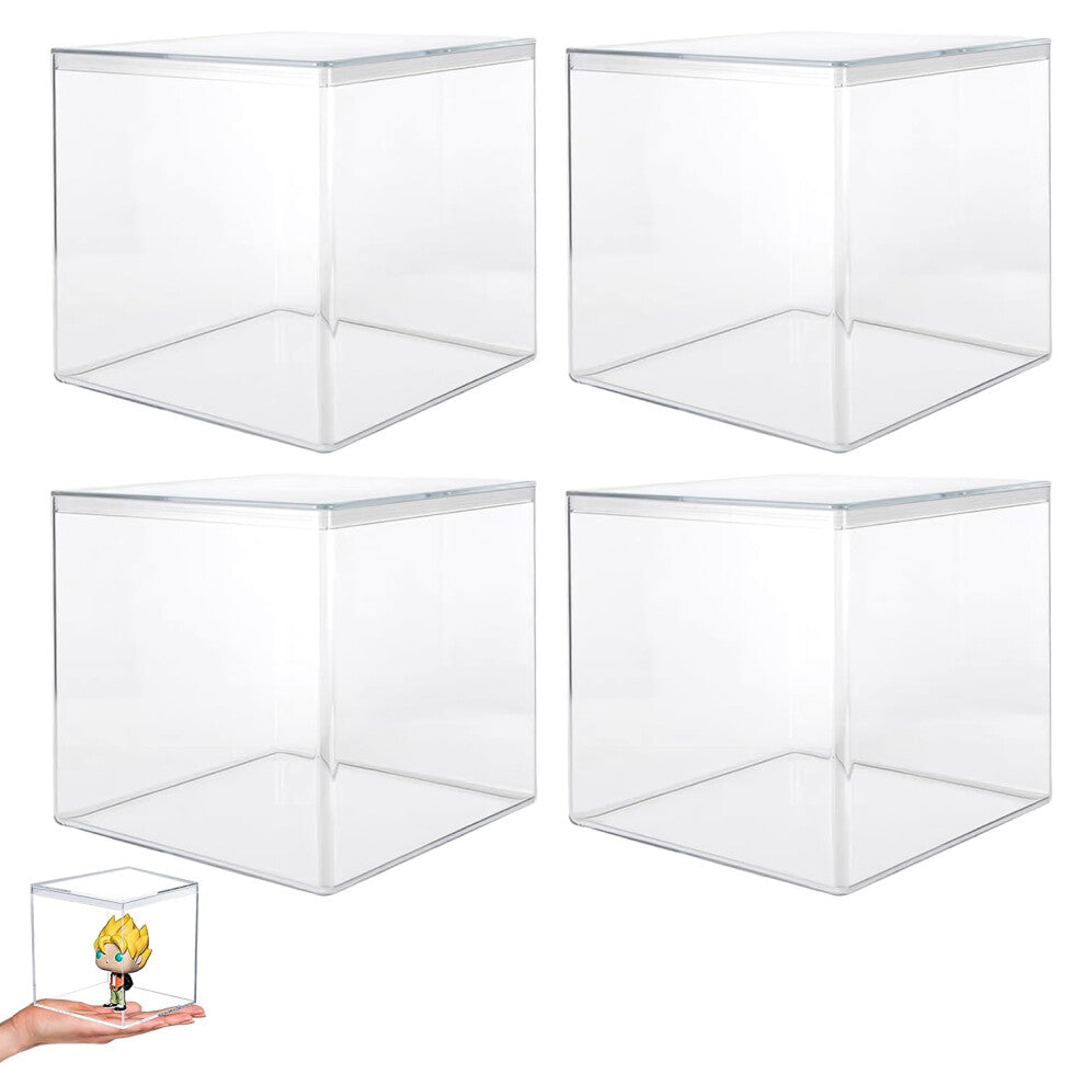 Acrylic Box with Lid - 4 Pack Small Clear Square Storage Box 10x10x10 cm for Jewellery, Display, and Candy Packaging