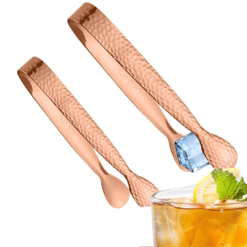 Candy Tongs Set, Small 4.3 Inch Stainless Steel Serving Clips, Rose Gold Hammered Design for Sweets and Appetizers