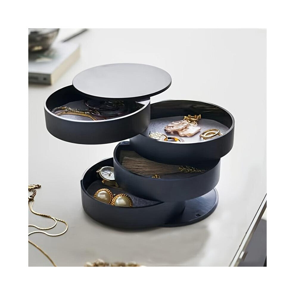 (Dark Gray, one-size) Round Multi-layer Desktop Rotating Jewelry Multilayer Stackable Storage Boxes, Dust-proof Rotatable Accessories Makeup Organizer