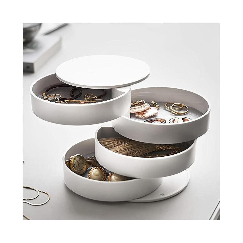 (Strong White, one-size) Round Multi-layer Desktop Rotating Jewelry Multilayer Stackable Storage Boxes, Dust-proof Rotatable Accessories Makeup Organi