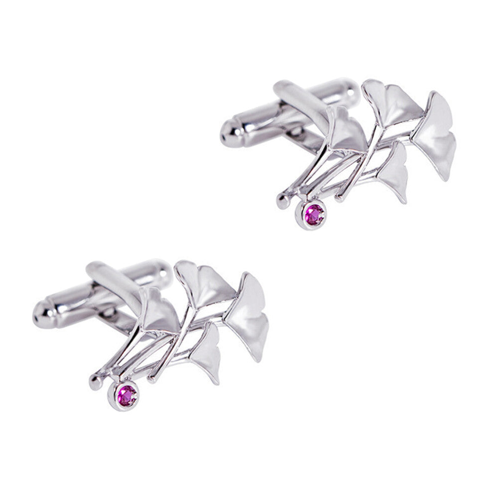 2pcs Ginkgo Cufflinks Set Zircon French Man