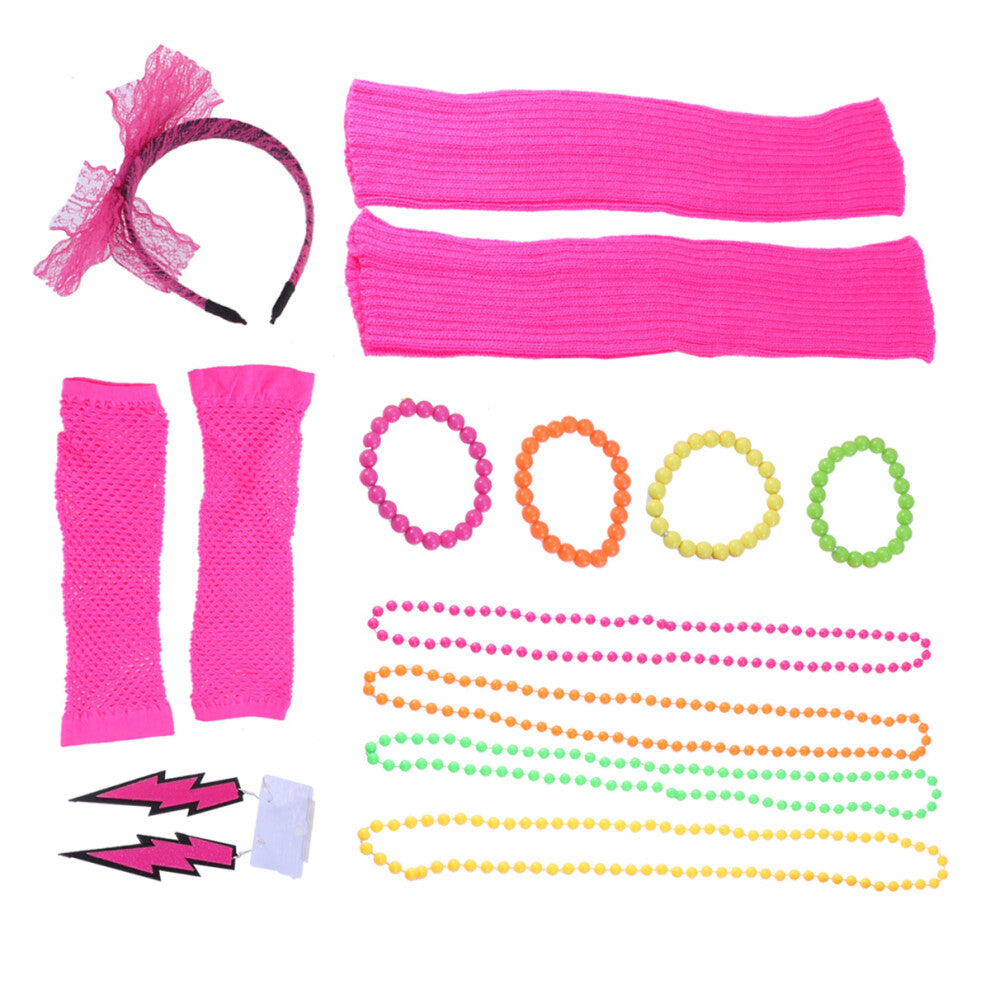 Raindrops  80 'S Neon Necklace Set Colorful Accessories Rosy