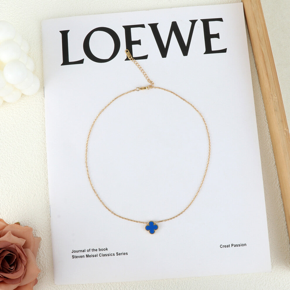 (blue) 18K gold-plated stainless steel collarbone necklace, geometric pendant necklace, light luxury collarbone chain