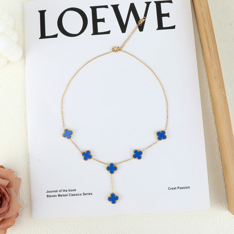 (Blue collarbone pendant) 18K gold-plated stainless steel collarbone necklace, geometric pendant necklace, light luxury collarbone chain