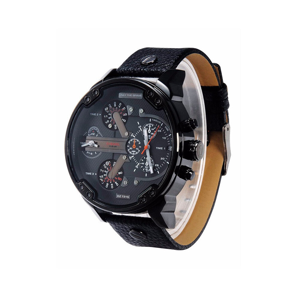 (NeroCoffeeRosso) Large Personality Fashion Dial Mens Watch Alloy Steel Band Watch Leisure Quartz