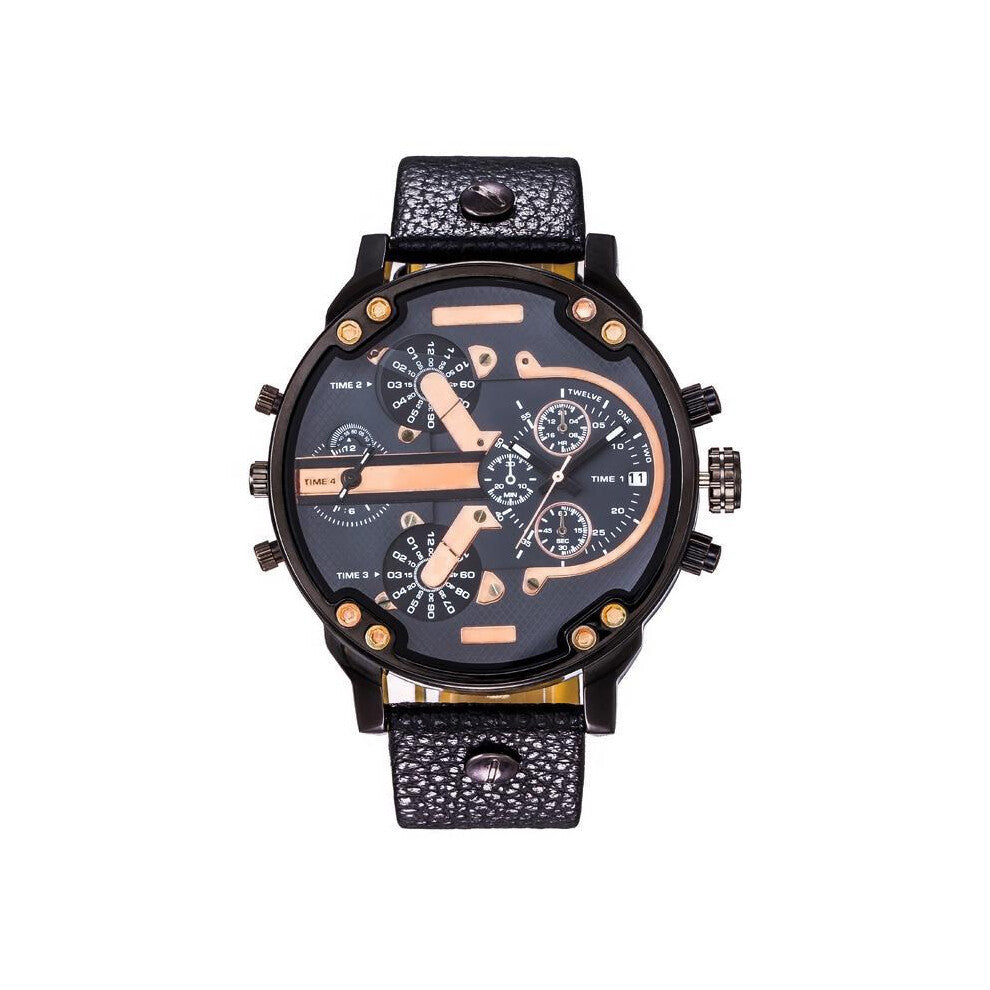 (NeroOroCoffee) Large Personality Fashion Dial Mens Watch Alloy Steel Band Watch Leisure Quartz