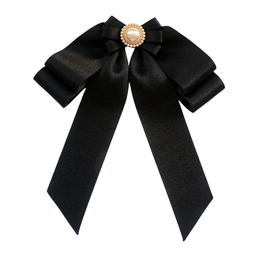 (Black) Women's Pre Tied Bowknot Brooch Stylish Neckties Pin for Scarf Shirts