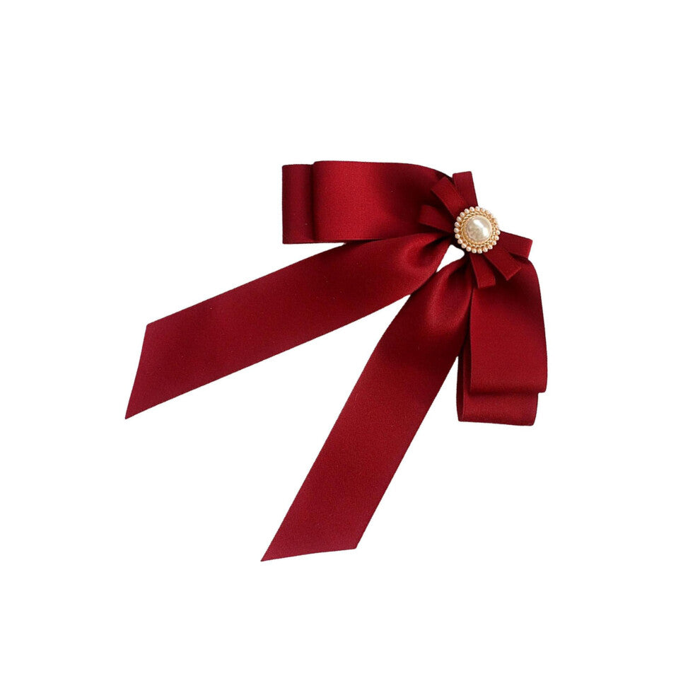 (Red) Women's Pre Tied Bowknot Brooch Stylish Neckties Pin for Scarf Shirts
