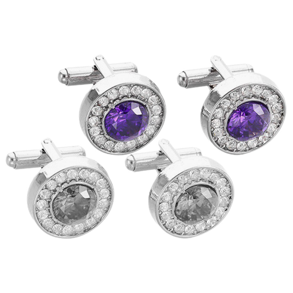 2 Pairs Round Cufflinks For Men's Tuxedo Suit Button Jewelry Accessory