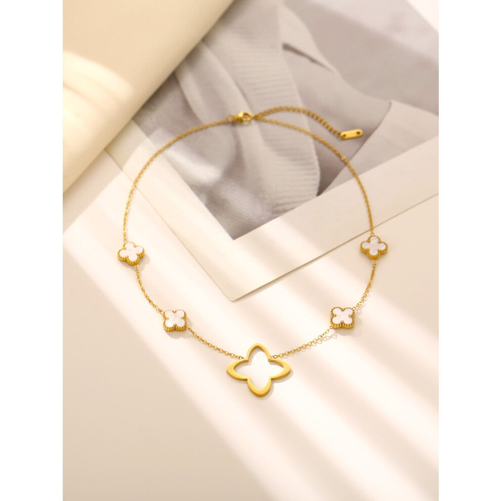 (white) Four-leaf clover necklace, 18K collarbone chain, a fashionable birthday gift for your girlfriend