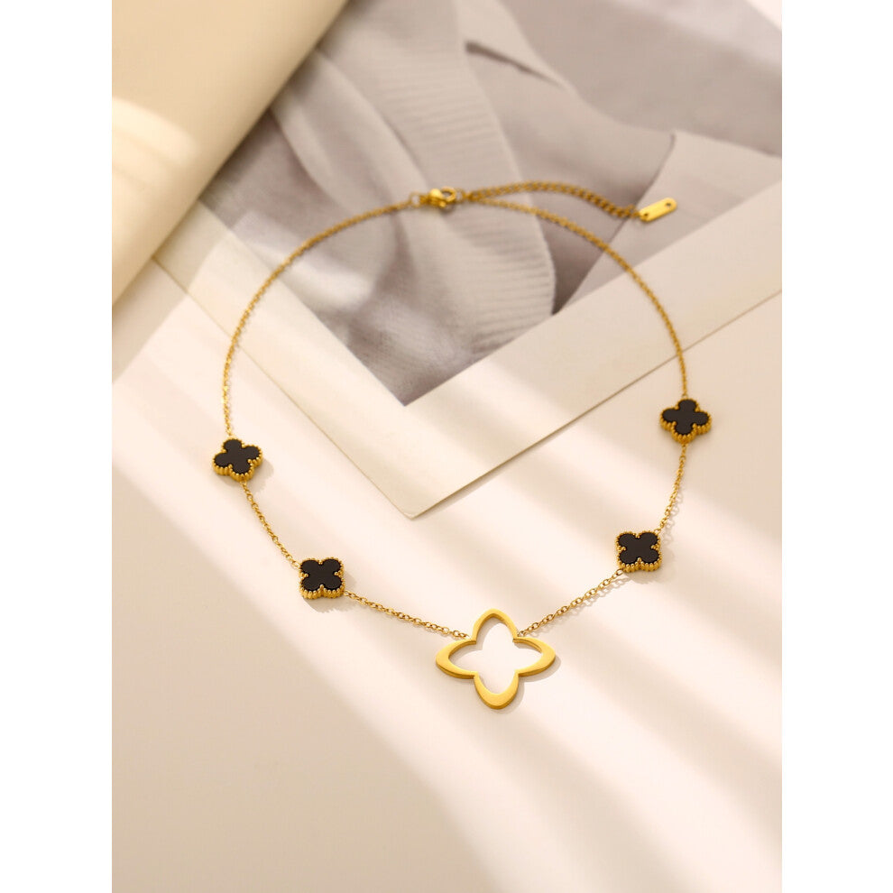 (black) Four-leaf clover necklace, 18K collarbone chain, a fashionable birthday gift for your girlfriend