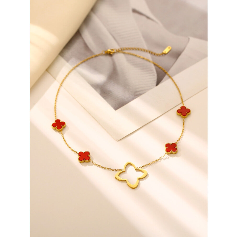 (red) Four-leaf clover necklace, 18K collarbone chain, a fashionable birthday gift for your girlfriend