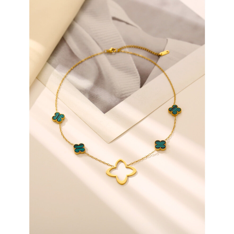 (green) Four-leaf clover necklace, 18K collarbone chain, a fashionable birthday gift for your girlfriend