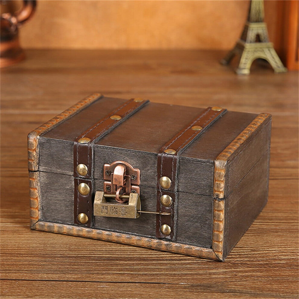 Wood Treasure Chest Vintage Jewellery Storage Box - Classic Wooden Decor, Large Size, Rustic Design, Ideal for Home Organization