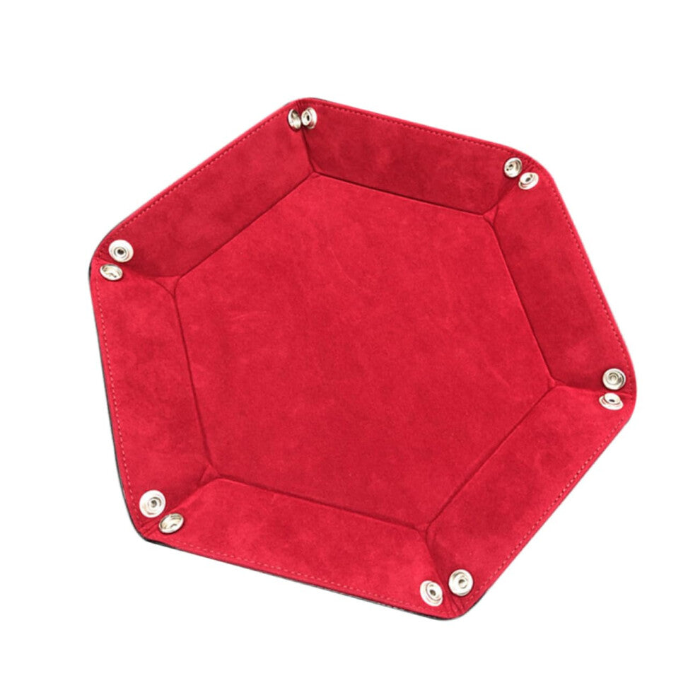 Hexagonal Cube Tray Storage Compartment for Board Games, Red Leather Dice Holder and Storage Box with Ring Trays