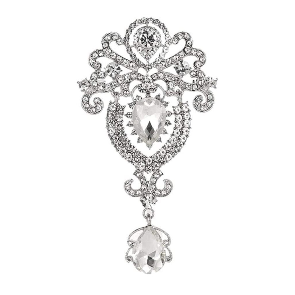 Clothing Decoration Brooch Pin with Crystal and Diamond Water Drop Crown Design for Ladies Jewelry Accessories