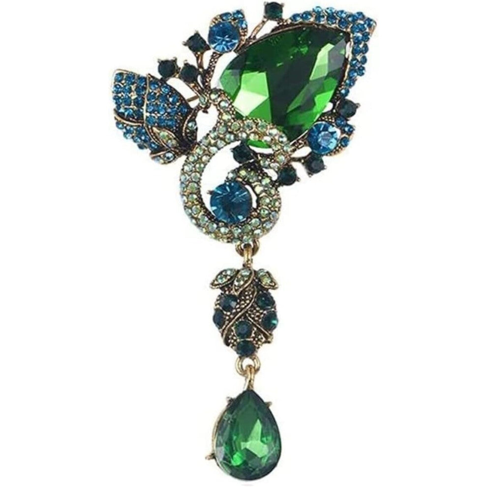 Pearl Brooch Water Drop Shape Crystal Vintage Teardrop Brooch Pin Blue 4.7x9.2cm Clothing Accessories