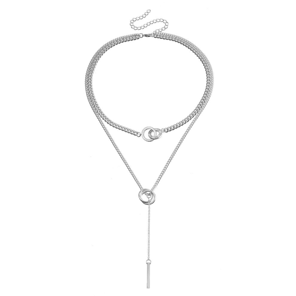 (ZW1700 White K) Double-loop collarbone chain tassel long stick pendant necklace sweater chain design sense necklace