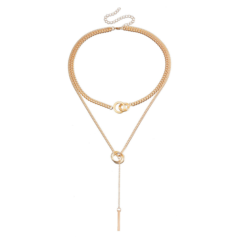 (ZW1700 gold) Double-loop collarbone chain tassel long stick pendant necklace sweater chain design sense necklace