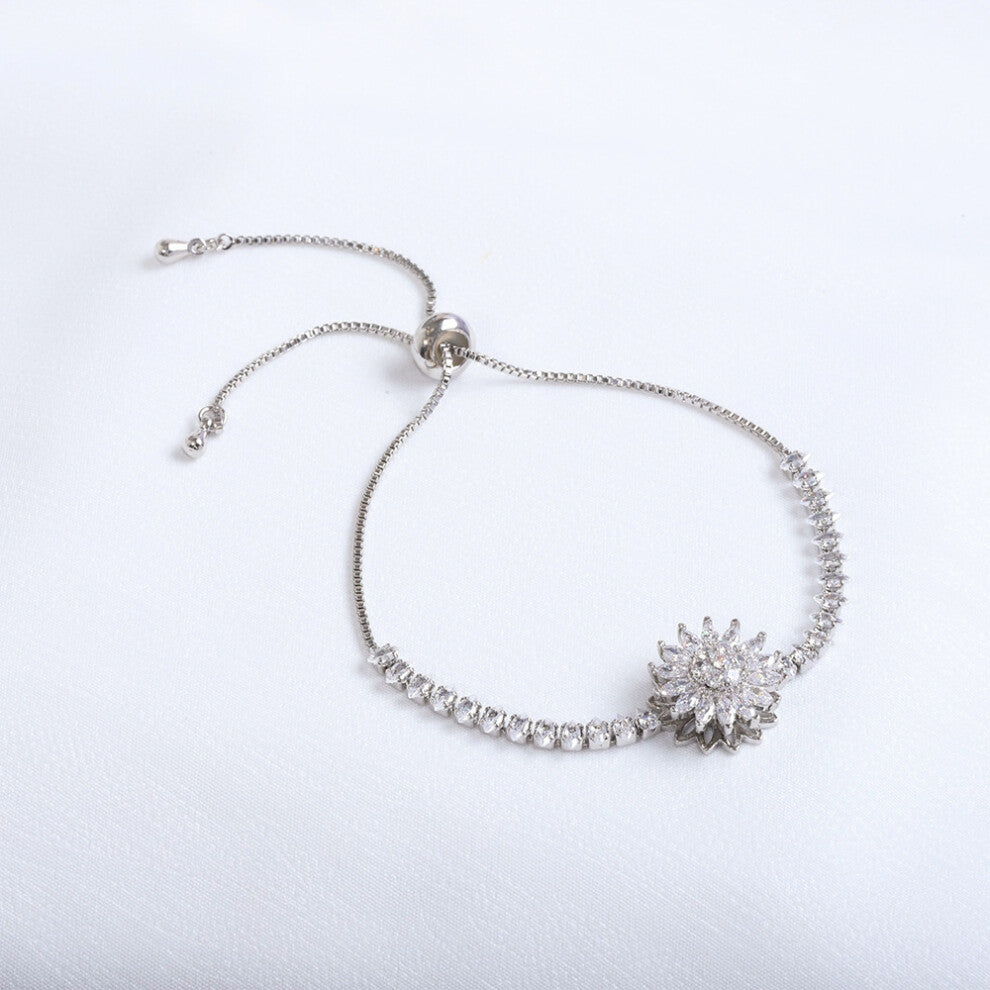 (Steel-colored sunflower bracelet) New diamond-encrusted sunflower ins ring with rotatable collarbone chain accessory from Sunflower