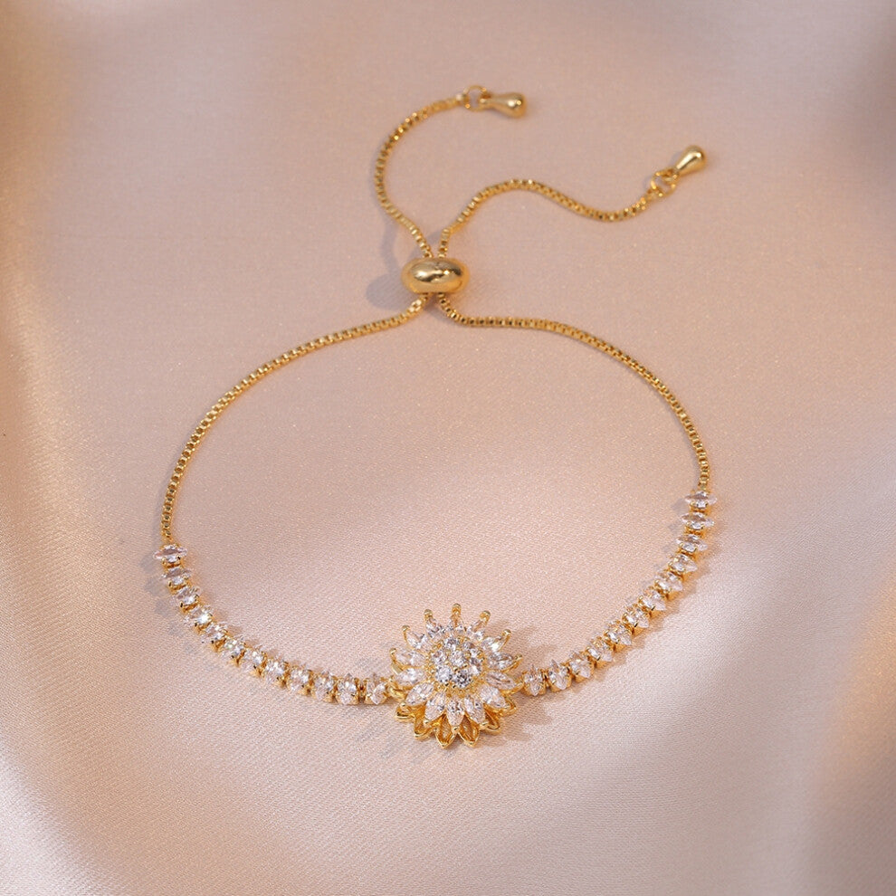 (Golden sunflower bracelet) New diamond-encrusted sunflower ins ring with rotatable collarbone chain accessory from Sunflower