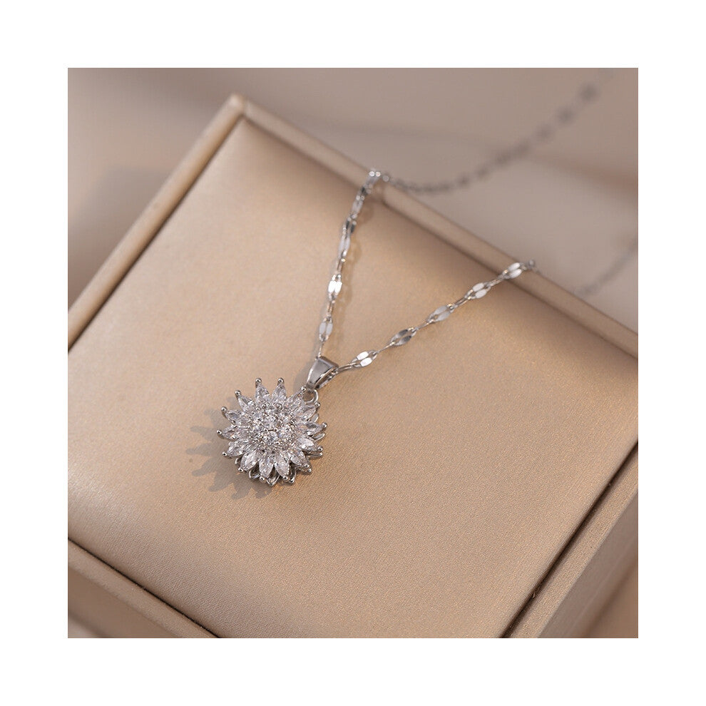 (Steel-colored sunflower necklace) New diamond-encrusted sunflower ins ring with rotatable collarbone chain accessory from Sunflower