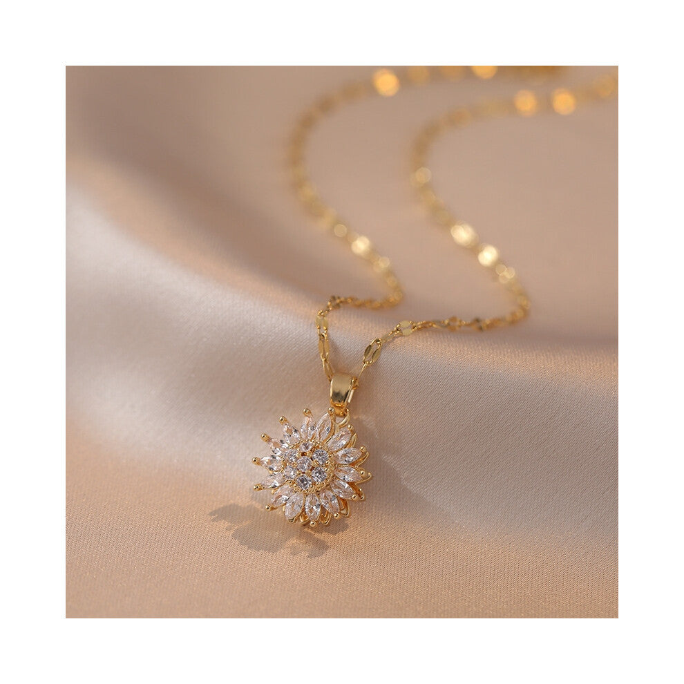 (Golden sunflower necklace) New diamond-encrusted sunflower ins ring with rotatable collarbone chain accessory from Sunflower