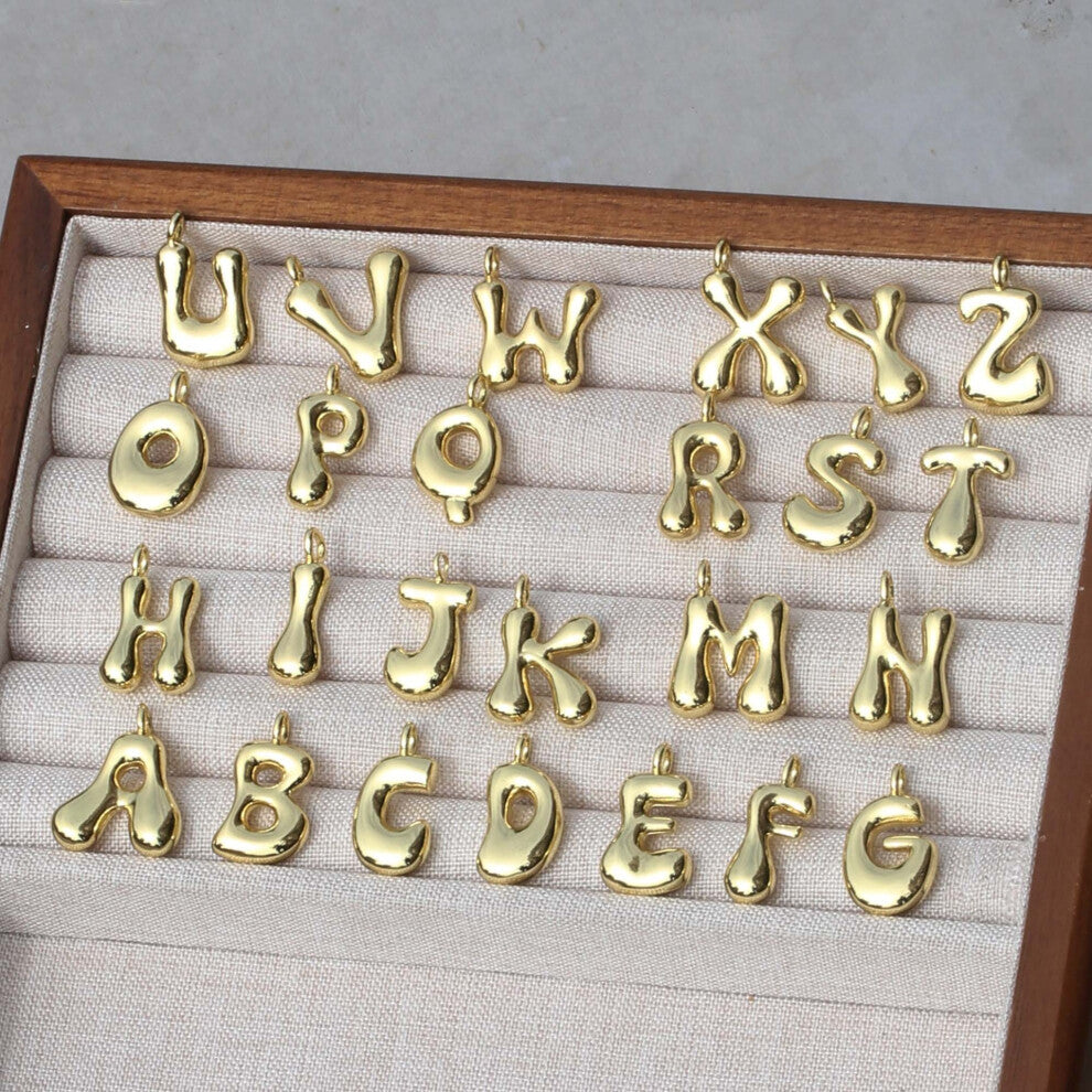 (18K gold, E) 2PACK Bubble balloon 26-letter English letter lady necklace, chubby letter pendant collarbone chain