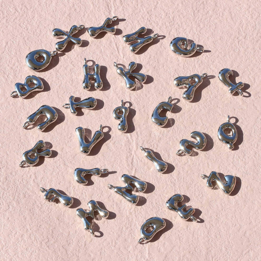 (White K color, R) 2PACK Bubble balloon 26-letter English letter lady necklace, chubby letter pendant collarbone chain