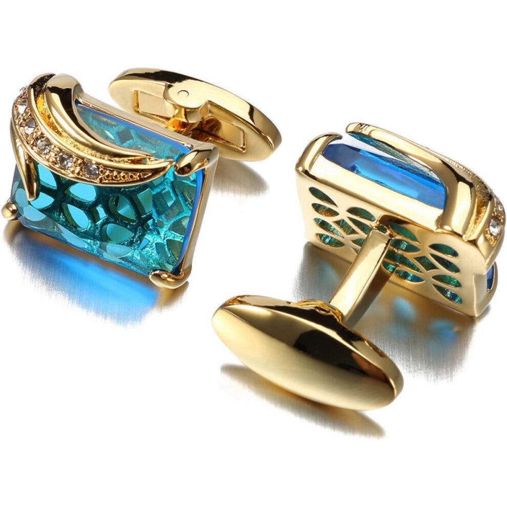 Men's Blue Glass Cufflinks, Square Crystal Design, Formal Shirt Accessories for Men, Stylish Cuff Links