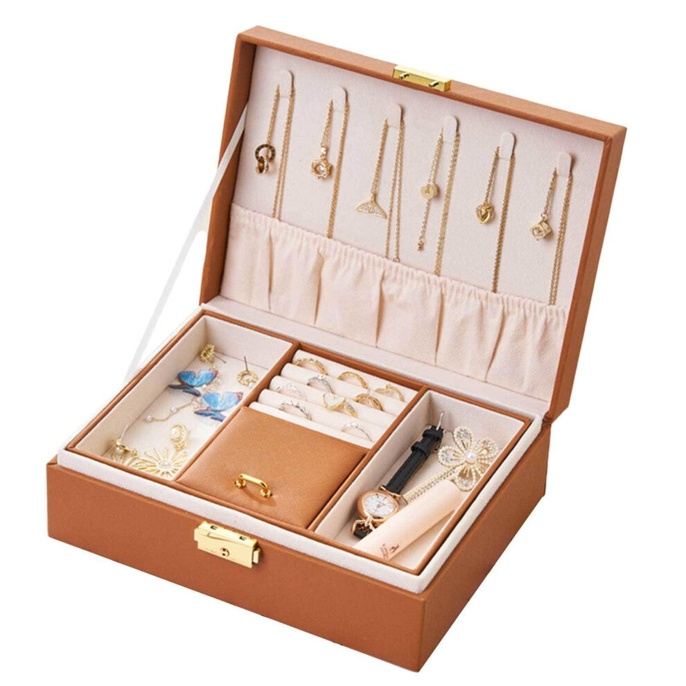 Solid Wood Jewelry Box, 2-Layer Jewelry Organizer with Removable Tray for Earrings, Rings, Watches, Multicolor
