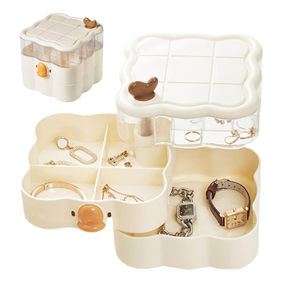 Compact Jewelry Organizer Storage Box for Earrings and Accessories, 3-Tier Design with Lid for Necklaces, Watches, and Cosmetics